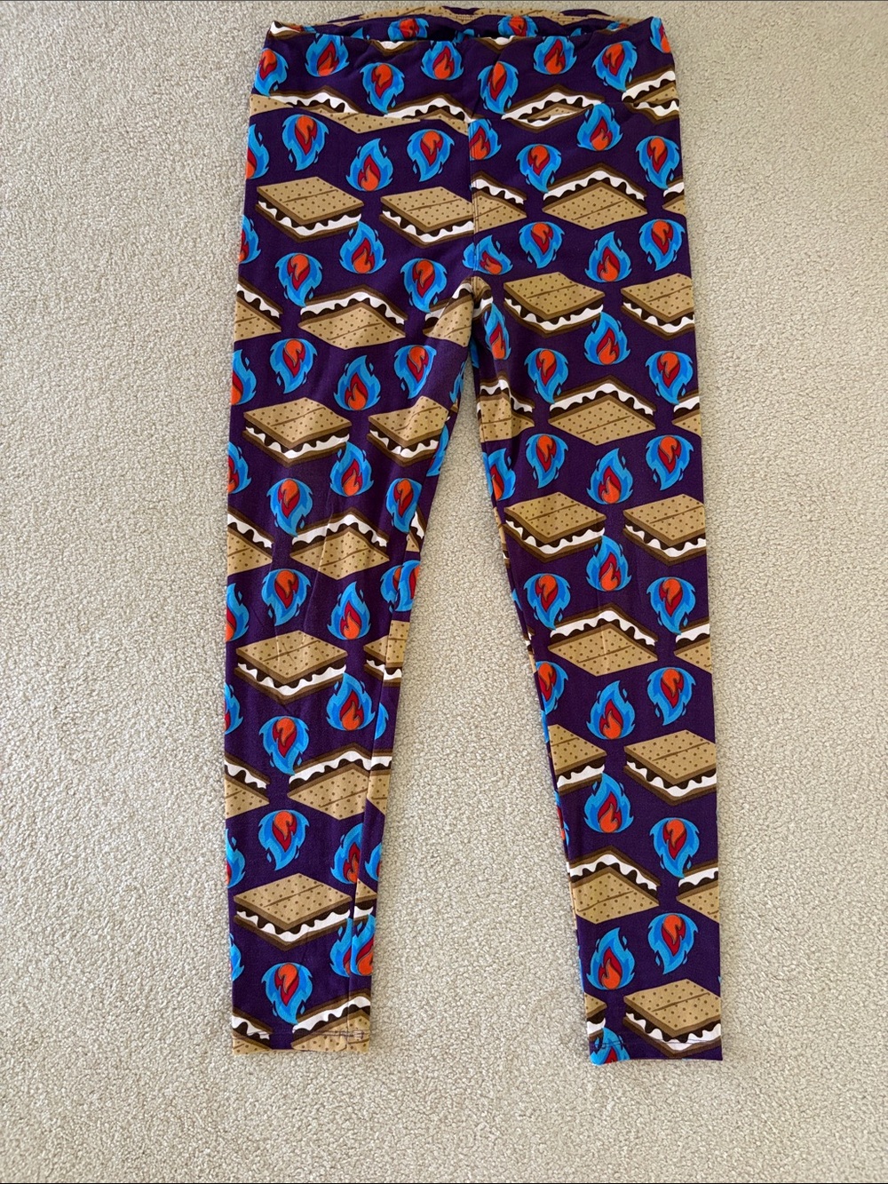 LuLaRoe Purple S'mores & Flame Print Leggings